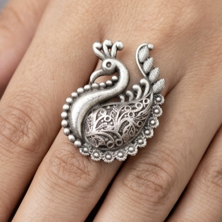 Silver Peacock Statement Ring 